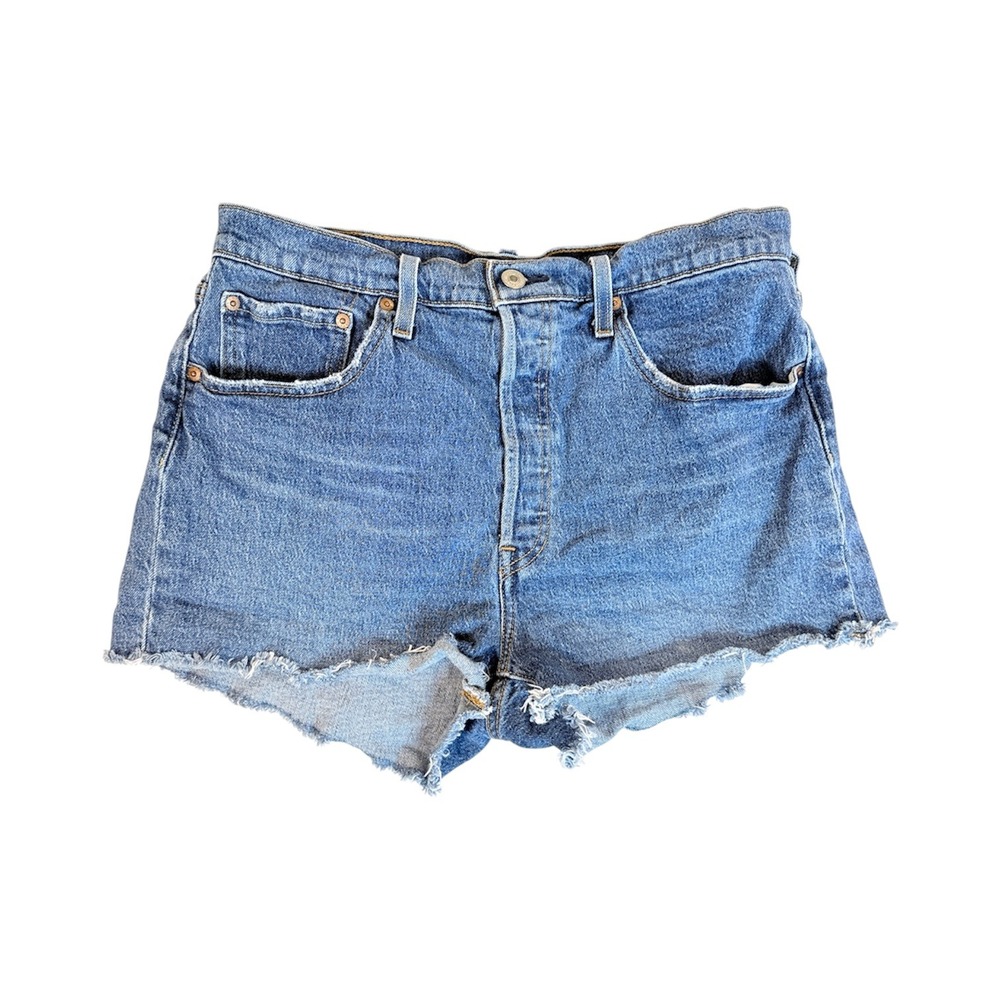 Levi 501 Original Cut Off Shorts Womens 32 Blue Denim High Rise Frayed
